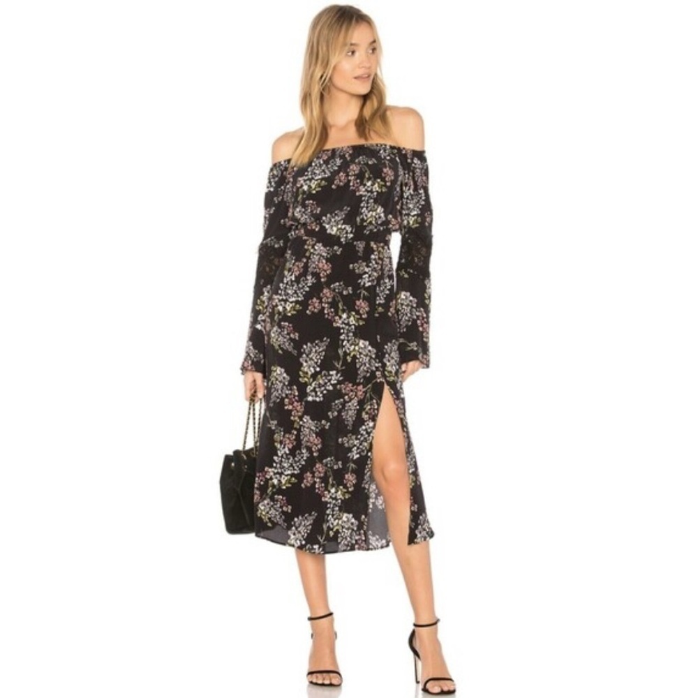 Stone Cold Fox Silk floral dress midi dress side slit Size 2 Whimsigoth Feminine